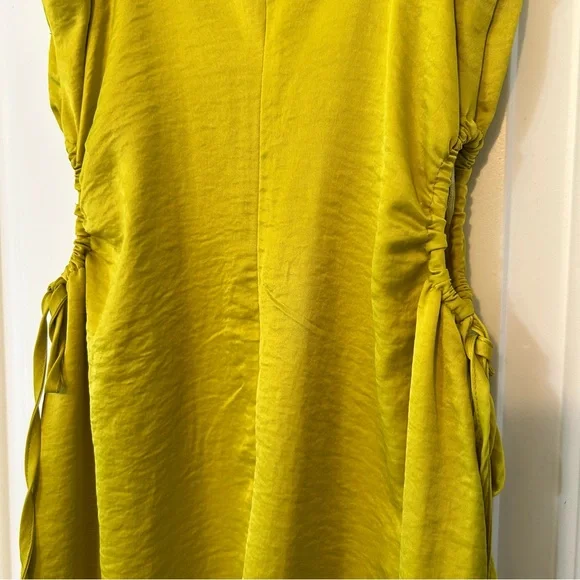 Christian Lacroix Satin Midi Dress Side Cutouts in Venom Chartreuse Medium NWT - Picture 3 of 8